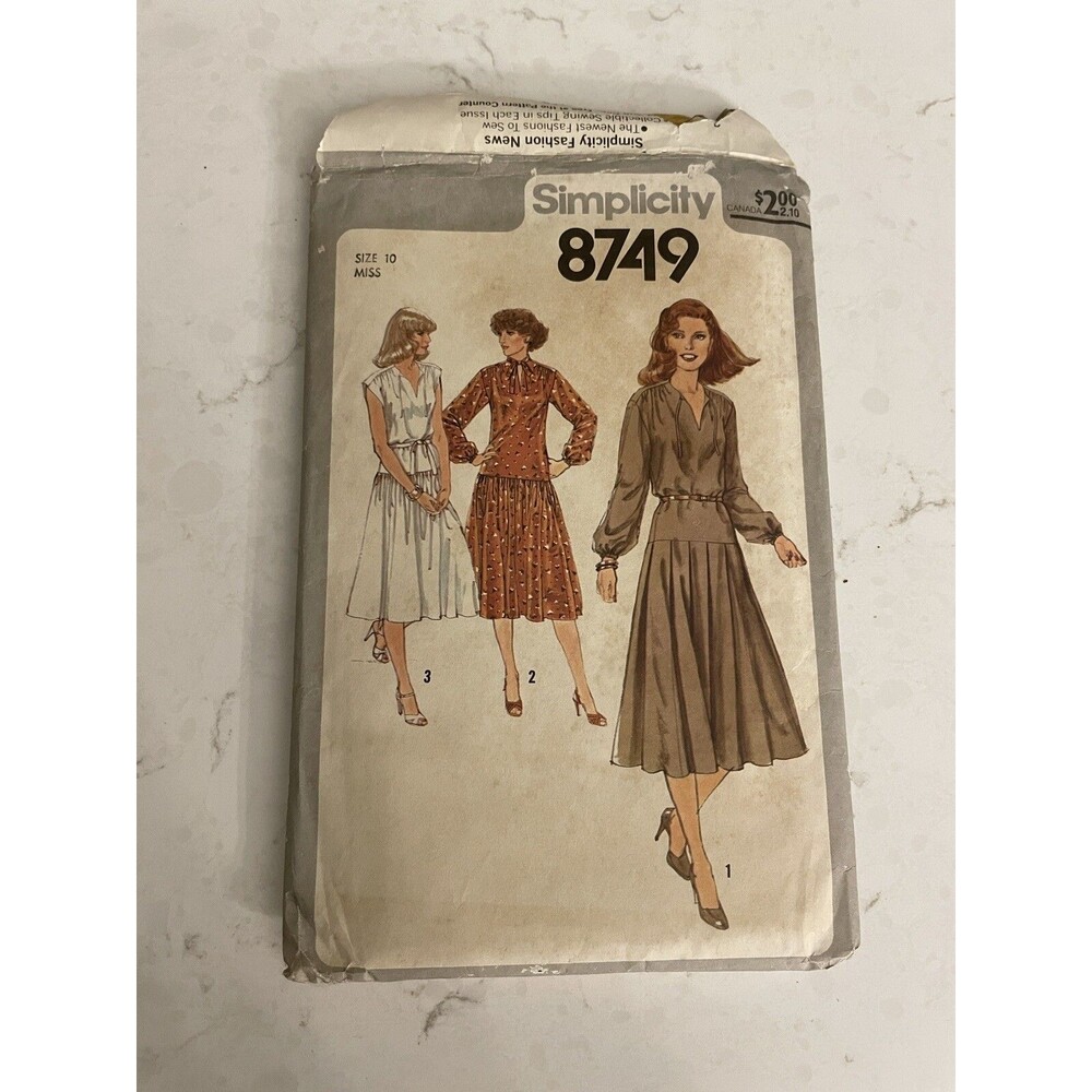 Simplicity Sewing Pattern 8749 Size 10 Cut Vintage 1978 Pullover Dress